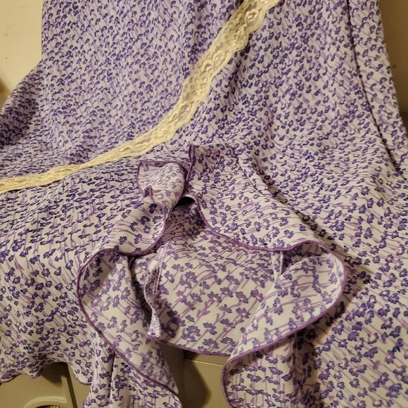 Vintage Lavender Floral Lace-Trim Women's Ruffle Maxi Dress Large - Picture 4 of 8
